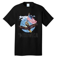 Meowica July 4h Funny Cat Bald Eagle American Flag Tall T-Shirt