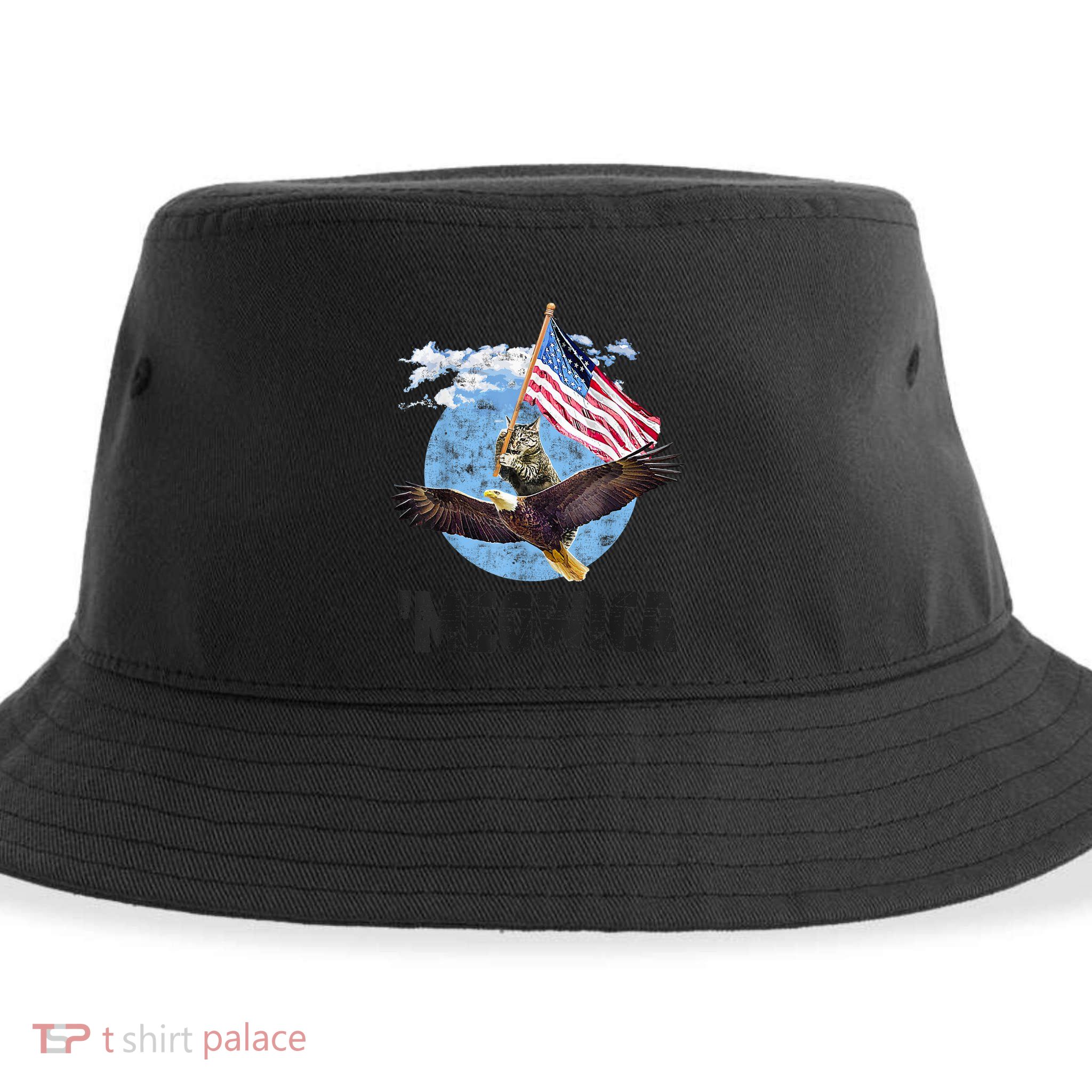 Meowica July 4h Funny Cat Bald Eagle American Flag Sustainable Bucket Hat