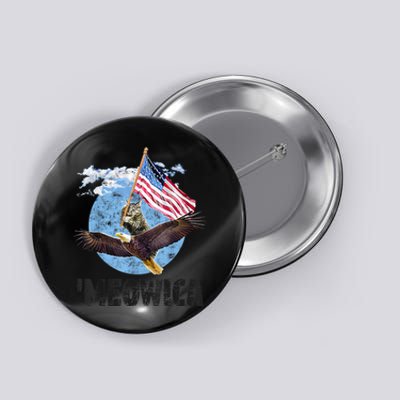 Meowica July 4h Funny Cat Bald Eagle American Flag Button