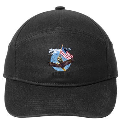 Meowica July 4h Funny Cat Bald Eagle American Flag 7-Panel Snapback Hat
