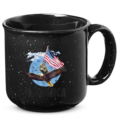 Meowica July 4h Funny Cat Bald Eagle American Flag 15oz Campfire Ceramic Mug