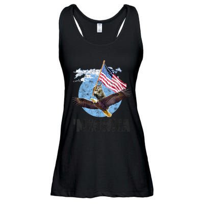 Meowica July 4h Funny Cat Bald Eagle American Flag Ladies Essential Flowy Tank