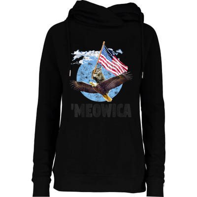 Meowica July 4h Funny Cat Bald Eagle American Flag Womens Funnel Neck Pullover Hood