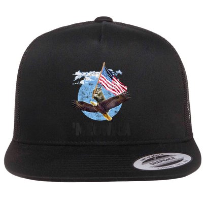 Meowica July 4h Funny Cat Bald Eagle American Flag Flatbill Hat