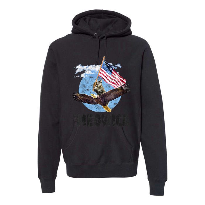 Meowica July 4h Funny Cat Bald Eagle American Flag Premium Hoodie