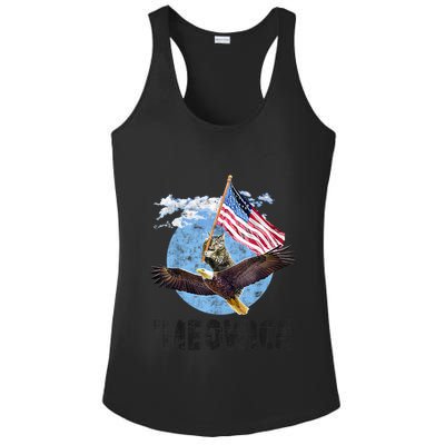 Meowica July 4h Funny Cat Bald Eagle American Flag Ladies PosiCharge Competitor Racerback Tank