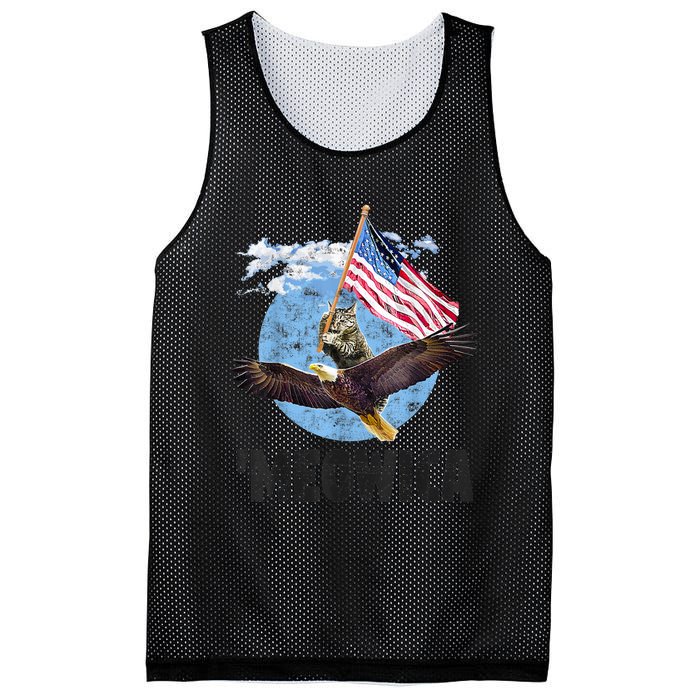 Meowica July 4h Funny Cat Bald Eagle American Flag Mesh Reversible Basketball Jersey Tank