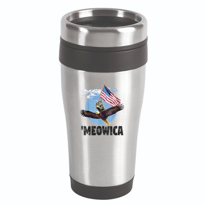 Meowica July 4h Funny Cat Bald Eagle American Flag 16oz Travel Tumbler