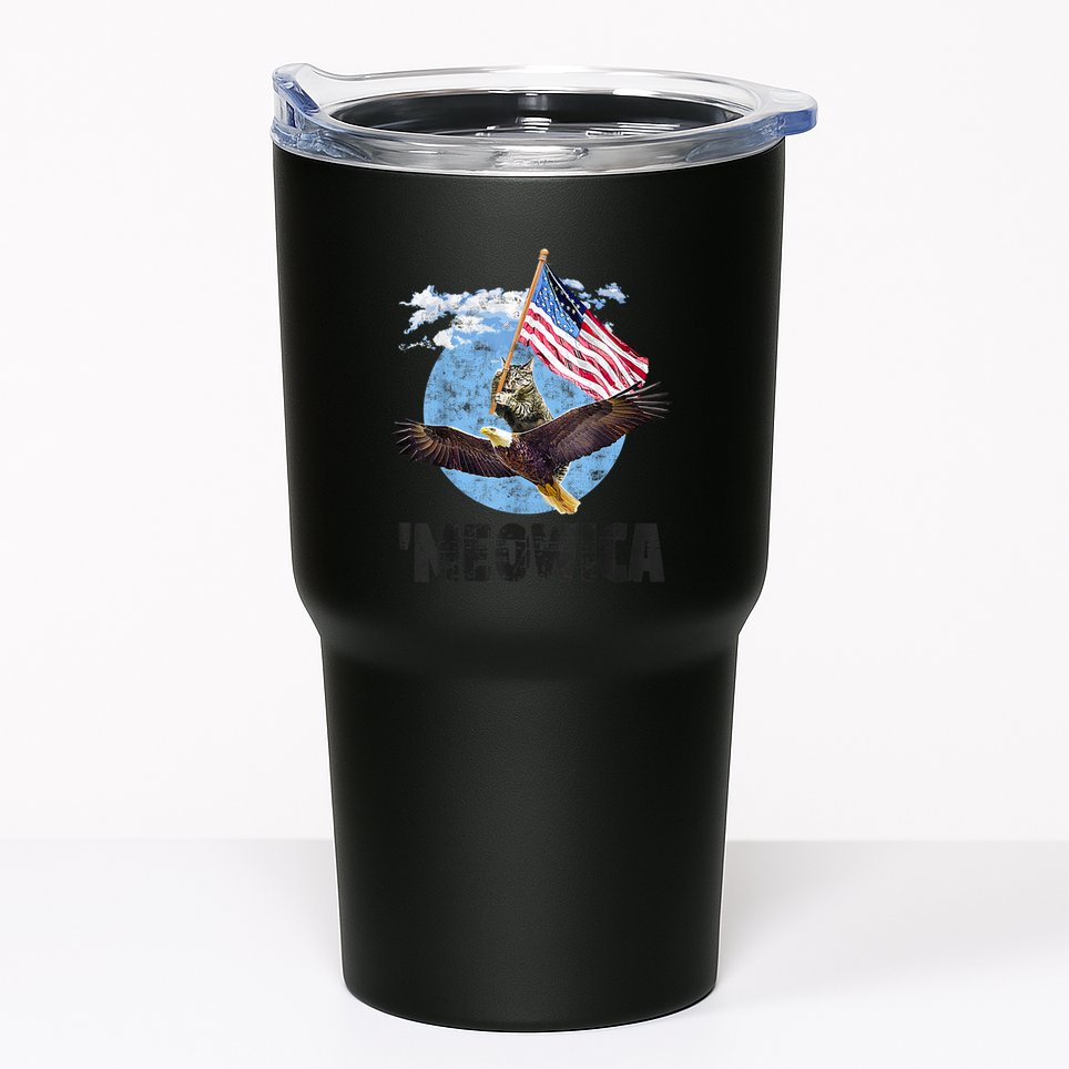 Meowica July 4h Funny Cat Bald Eagle American Flag Tumbler