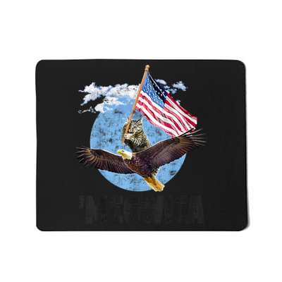 Meowica July 4h Funny Cat Bald Eagle American Flag Mousepad