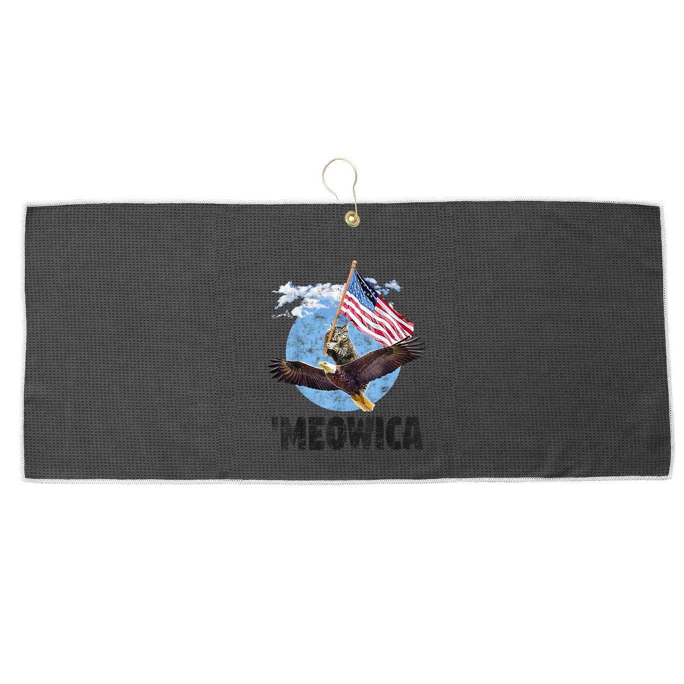 Meowica July 4h Funny Cat Bald Eagle American Flag Large Microfiber Waffle Golf Towel