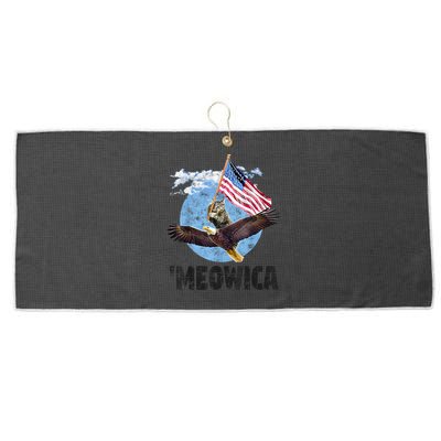 Meowica July 4h Funny Cat Bald Eagle American Flag Large Microfiber Waffle Golf Towel