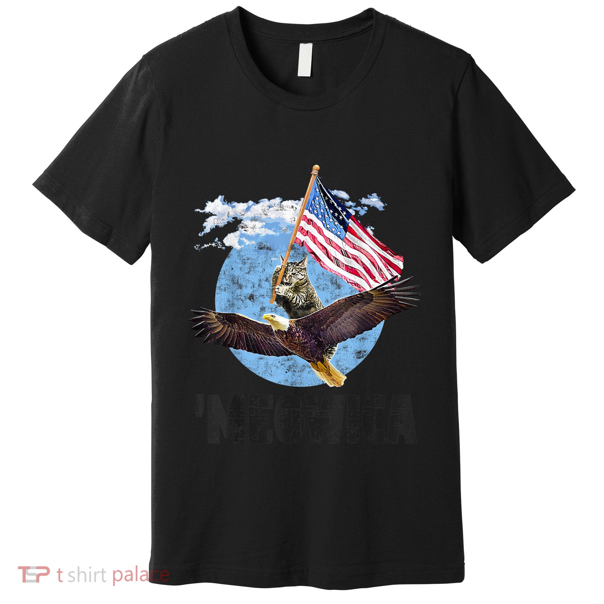 Meowica July 4h Funny Cat Bald Eagle American Flag Premium T-Shirt