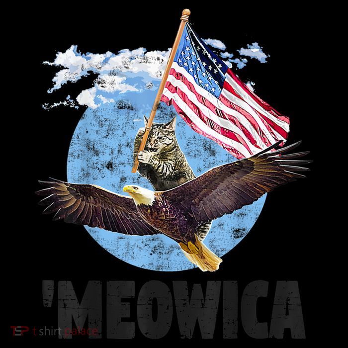 Meowica July 4h Funny Cat Bald Eagle American Flag Premium T-Shirt