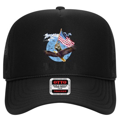 Meowica July 4h Funny Cat Bald Eagle American Flag Trucker Hat