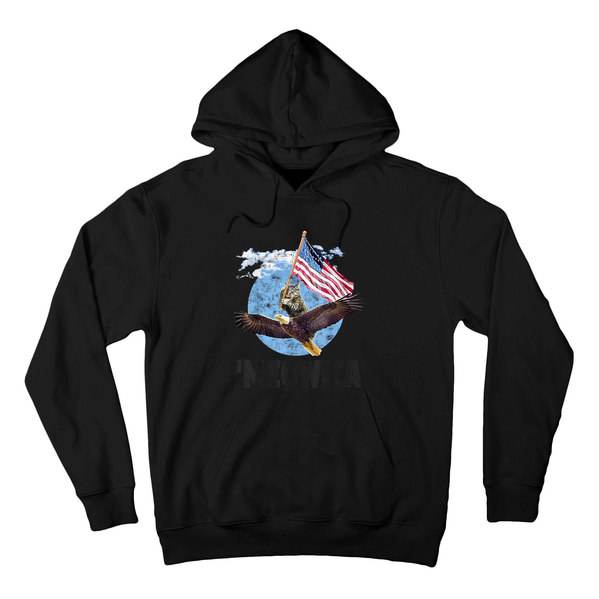 Meowica July 4h Funny Cat Bald Eagle American Flag Tall Hoodie