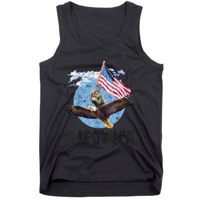 Meowica July 4h Funny Cat Bald Eagle American Flag Tank Top