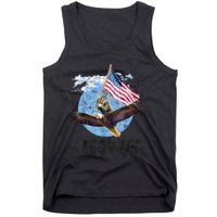 Meowica July 4h Funny Cat Bald Eagle American Flag Tank Top