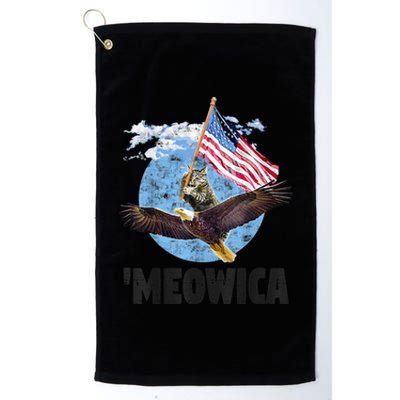 Meowica July 4h Funny Cat Bald Eagle American Flag Platinum Collection Golf Towel