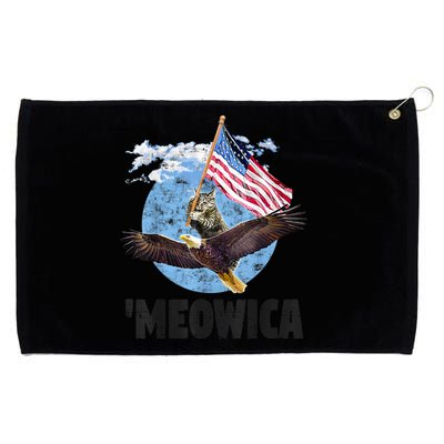 Meowica July 4h Funny Cat Bald Eagle American Flag Grommeted Golf Towel