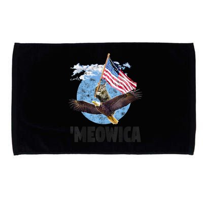 Meowica July 4h Funny Cat Bald Eagle American Flag Microfiber Hand Towel