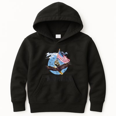 Meowica July 4h Funny Cat Bald Eagle American Flag Kids Hoodie