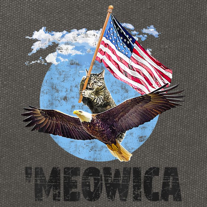 Meowica July 4h Funny Cat Bald Eagle American Flag Cotton Canvas Backpack