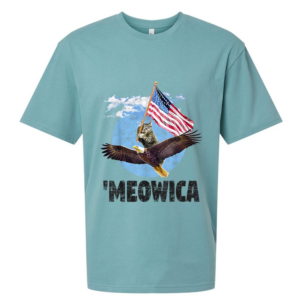 Meowica July 4h Funny Cat Bald Eagle American Flag Sueded Cloud Jersey T-Shirt