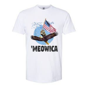 Meowica July 4h Funny Cat Bald Eagle American Flag Softstyle CVC T-Shirt