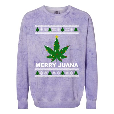 Merry Juana 420 Cannabis Weed Marijuana Ugly Christmas Cool Gift Colorblast Crewneck Sweatshirt