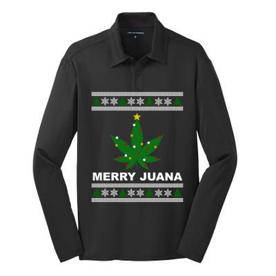 Merry Juana 420 Cannabis Weed Marijuana Ugly Christmas Cool Gift Silk Touch Performance Long Sleeve Polo