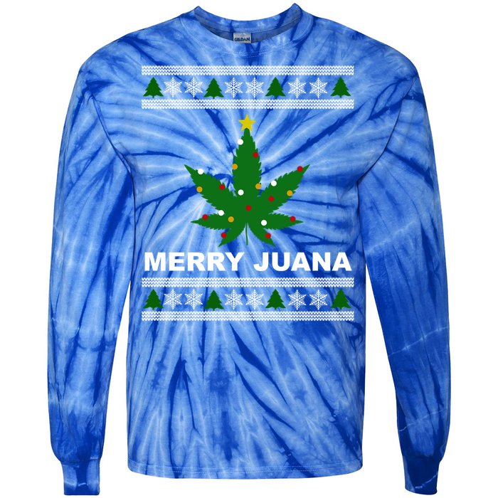 Merry Juana 420 Cannabis Weed Marijuana Ugly Christmas Cool Gift Tie-Dye Long Sleeve Shirt