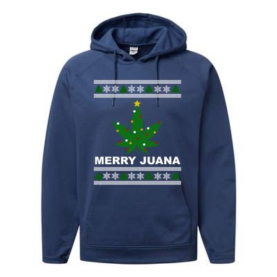 Merry Juana 420 Cannabis Weed Marijuana Ugly Christmas Cool Gift Performance Fleece Hoodie