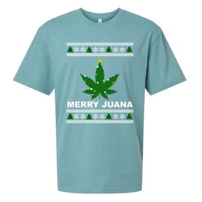 Merry Juana 420 Cannabis Weed Marijuana Ugly Christmas Cool Gift Sueded Cloud Jersey T-Shirt