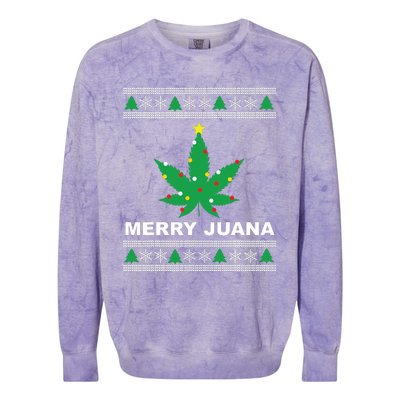 Merry Juana 420 Cannabis Weed Marijuana Ugly Christmas Colorblast Crewneck Sweatshirt