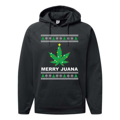 Merry Juana 420 Cannabis Weed Marijuana Ugly Christmas Performance Fleece Hoodie