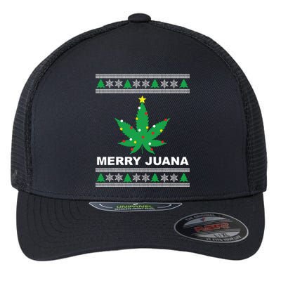 Merry Juana 420 Cannabis Weed Marijuana Ugly Christmas Flexfit Unipanel Trucker Cap