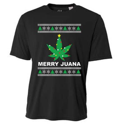 Merry Juana 420 Cannabis Weed Marijuana Ugly Christmas Cooling Performance Crew T-Shirt