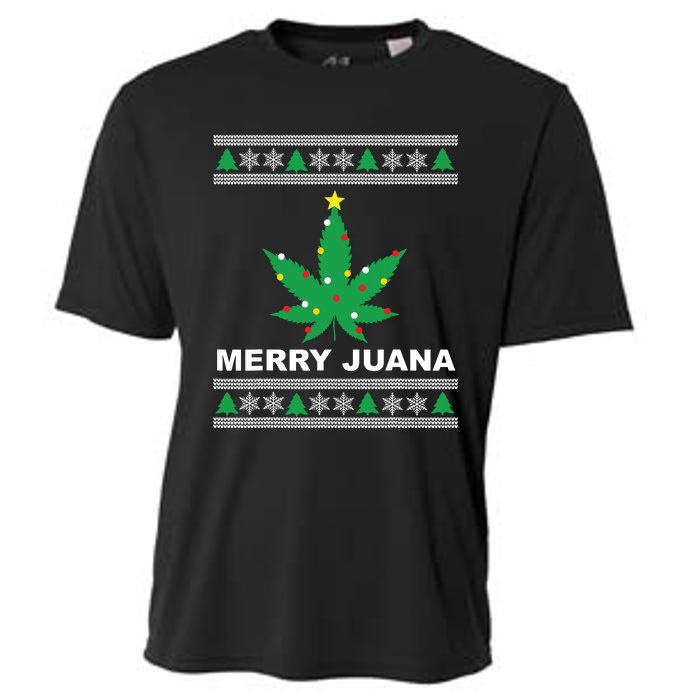 Merry Juana 420 Cannabis Weed Marijuana Ugly Christmas Cooling Performance Crew T-Shirt