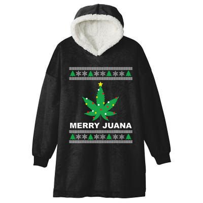 Merry Juana 420 Cannabis Weed Marijuana Ugly Christmas Hooded Wearable Blanket