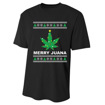 Merry Juana 420 Cannabis Weed Marijuana Ugly Christmas Performance Sprint T-Shirt