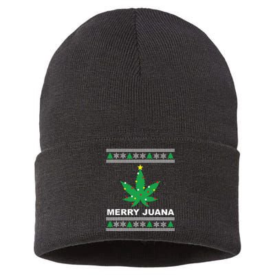 Merry Juana 420 Cannabis Weed Marijuana Ugly Christmas Sustainable Knit Beanie