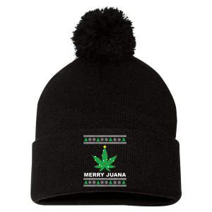 Merry Juana 420 Cannabis Weed Marijuana Ugly Christmas Pom Pom 12in Knit Beanie