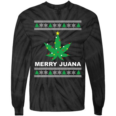 Merry Juana 420 Cannabis Weed Marijuana Ugly Christmas Tie-Dye Long Sleeve Shirt