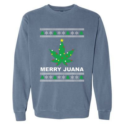 Merry Juana 420 Cannabis Weed Marijuana Ugly Christmas Garment-Dyed Sweatshirt