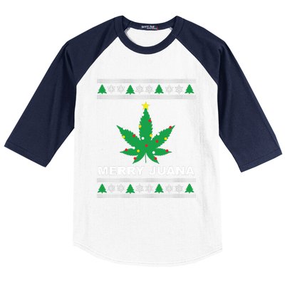 Merry Juana 420 Cannabis Weed Marijuana Ugly Christmas Baseball Sleeve Shirt