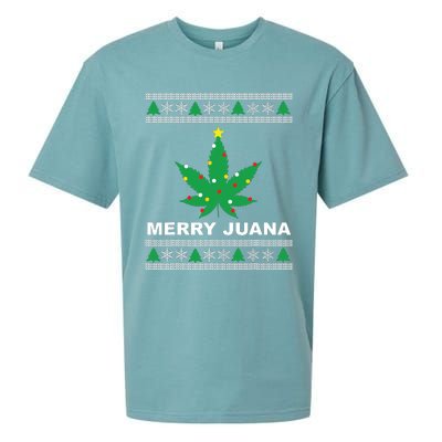 Merry Juana 420 Cannabis Weed Marijuana Ugly Christmas Sueded Cloud Jersey T-Shirt