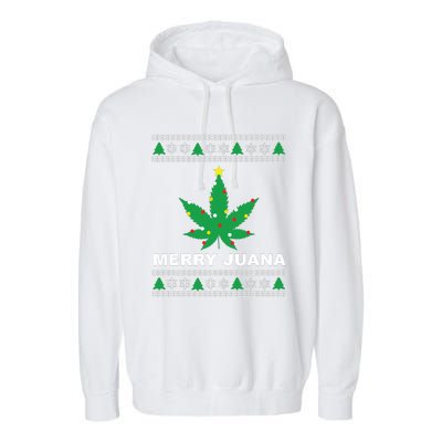 Merry Juana 420 Cannabis Weed Marijuana Ugly Christmas Garment-Dyed Fleece Hoodie