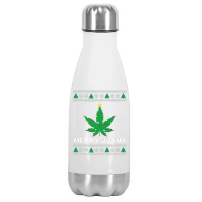 Merry Juana 420 Cannabis Weed Marijuana Ugly Christmas Stainless Steel Insulated Water Bottle