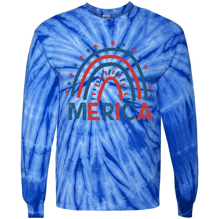 Merica July 4th American Flag Distressed Usa Rainbow Great Gift Tie-Dye Long Sleeve Shirt